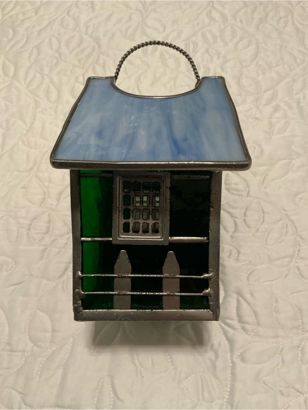 Stained Glass Blue & Green Tealight Birdhouse - Home Accents